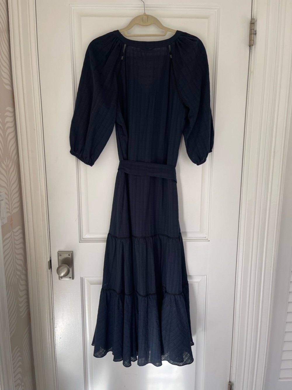 Madewell Midi | Maxi Prairie Dress, 100% Cotton Navy Windowpane, Size 8-10 - Picture 3 of 16